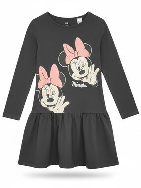 H&M Black Long-Sleeve Minnie Mouse Dress with Pink Bows Girls 5T/6
